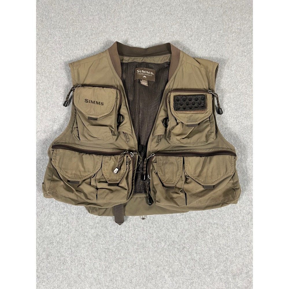 VTG Simms Guide Fly Fishing Vest Mens Tan Large Fly Fishing Federation Patch